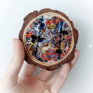 Pollock holiday ornament - handmade wood slice decoration for Christmas/Yule